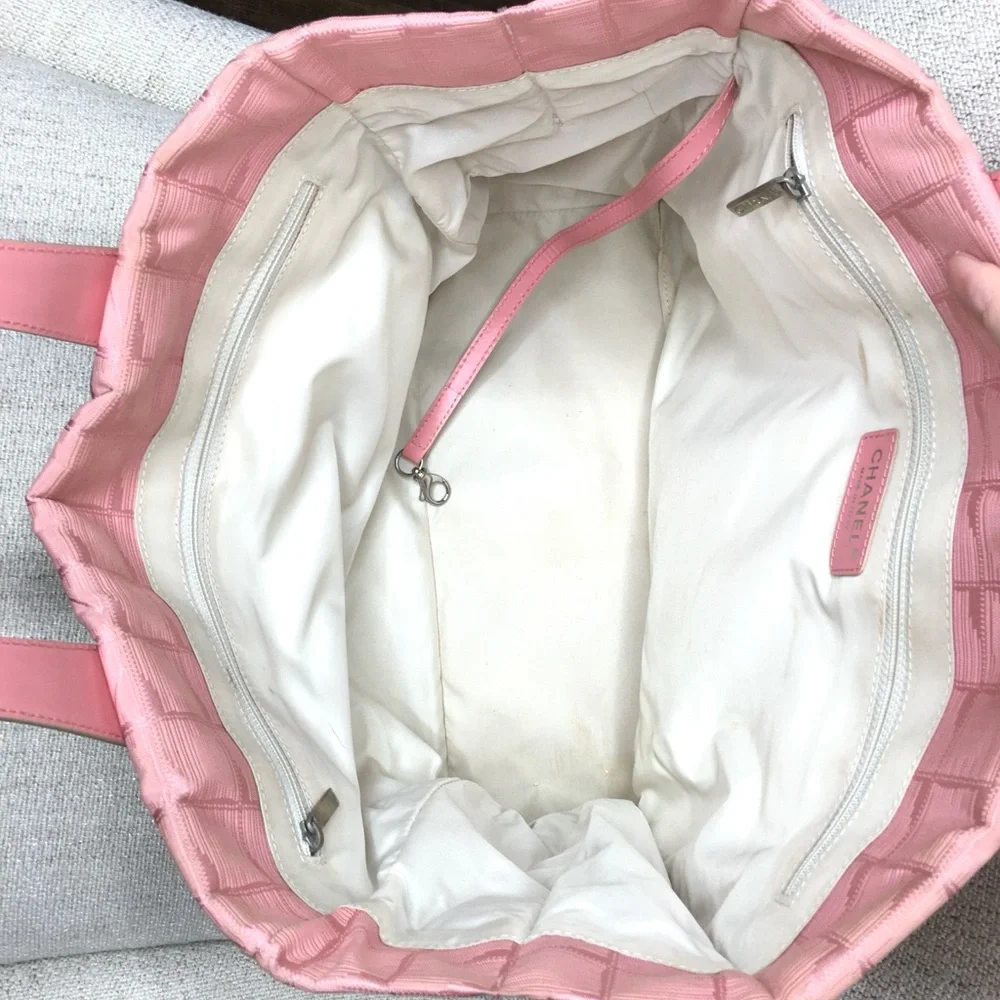 Authentic CHANEL travel line tote bag pink canvas